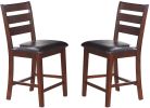 Set of 2 Chairs Dining Room Furniture Antique walnut Wood Finish Cushioned Solid wood Counter Height Chairs Faux Leather Cushion