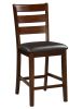 Set of 2 Chairs Dining Room Furniture Antique walnut Wood Finish Cushioned Solid wood Counter Height Chairs Faux Leather Cushion
