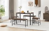 Dining Table Set, Barstool Dining Table with 2 Benches 2 Back Chairs, Industrial Dining Table for Kitchen Breakfast Table, Living Room, Party Room